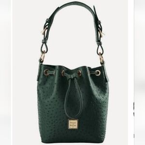🔥NEW w/tags Dooney & Bourke Ostrich Embossed Leather Drawstring In Forest, Gold